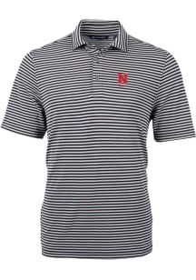 Nebraska Cornhuskers Black Cutter and Buck Alumni Virtue Eco Pique Stripe Big and Tall Polo