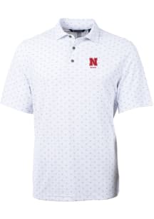 Nebraska Cornhuskers White Cutter and Buck Alumni Virtue Eco Pique Tile Big and Tall Polo