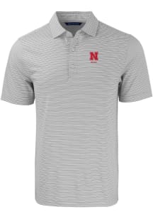 Nebraska Cornhuskers Grey Cutter and Buck Alumni Forge Double Stripe Big and Tall Polo