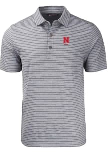 Nebraska Cornhuskers Black Cutter and Buck Alumni Forge Heather Stripe Big and Tall Polo