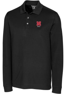 Nebraska Cornhuskers Black Cutter and Buck Alumni Advantage Pique Long Sleeve Big and Tall Polo