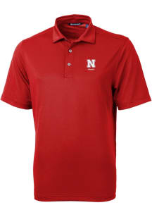 Mens Nebraska Cornhuskers Red Cutter and Buck Alumni Virtue Eco Pique Short Sleeve Polo Shirt