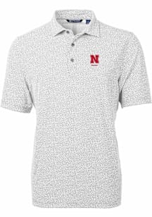 Cutter and Buck Nebraska Cornhuskers Mens Grey Alumni Virtue Eco Pique Botanical Short Sleeve Polo
