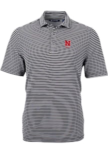 Cutter and Buck Nebraska Cornhuskers Mens Black Alumni Virtue Eco Pique Stripe Short Sleeve Polo