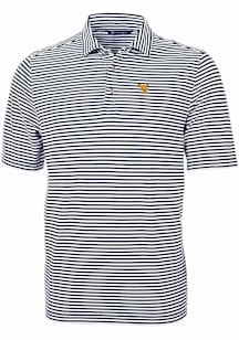 Cutter and Buck West Virginia Mountaineers Navy Blue Alumni Virtue Eco Pique Stripe Big and Tall P..
