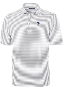 Cutter and Buck West Virginia Mountaineers Grey Alumni Virtue Eco Pique Stripe Big and Tall Polo
