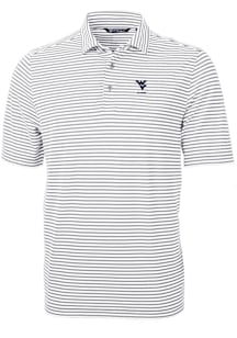 Cutter and Buck West Virginia Mountaineers Mens Grey Alumni Virtue Eco Pique Stripe Short Sleeve P..