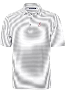 Cutter and Buck Alabama Crimson Tide Grey Alumni Virtue Eco Pique Stripe Big and Tall Polo