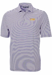 Cutter and Buck LSU Tigers Mens Purple Alumni Virtue Eco Pique Stripe Short Sleeve Polo