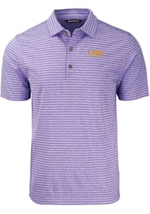 Cutter and Buck LSU Tigers Mens Purple Alumni Forge Stripe Short Sleeve Polo