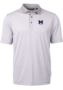 Cutter and Buck Michigan Wolverines Grey Alumni Virtue Eco Pique Micro Stripe Big and Tall Polo