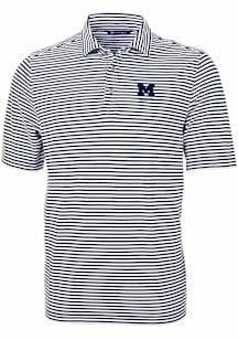 Cutter and Buck Michigan Wolverines Blue Alumni Virtue Eco Pique Stripe Big and Tall Polo