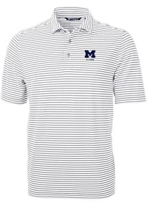 Cutter and Buck Michigan Wolverines Grey Alumni Virtue Eco Pique Stripe Big and Tall Polo