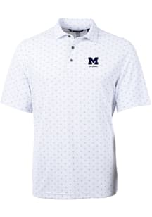 Cutter and Buck Michigan Wolverines White Alumni Virtue Eco Pique Tile Big and Tall Polo