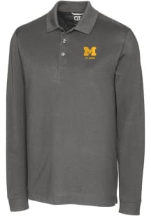 Michigan Wolverines Grey Cutter and Buck Alumni Advantage Pique Long Sleeve Big and Tall Polo