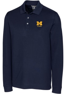 Michigan Wolverines Navy Blue Cutter and Buck Alumni Advantage Pique Long Sleeve Big and Tall Po..