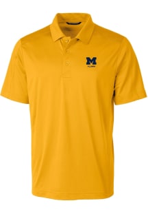 Mens Michigan Wolverines Gold Cutter and Buck Alumni Prospect Short Sleeve Polo Shirt