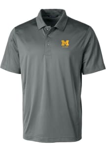 Mens Michigan Wolverines Grey Cutter and Buck Alumni Prospect Short Sleeve Polo Shirt