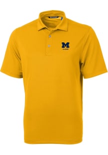 Mens Michigan Wolverines Gold Cutter and Buck Alumni Virtue Eco Pique Short Sleeve Polo Shirt