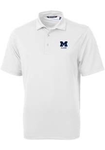 Mens Michigan Wolverines White Cutter and Buck Alumni Virtue Eco Pique Short Sleeve Polo Shirt