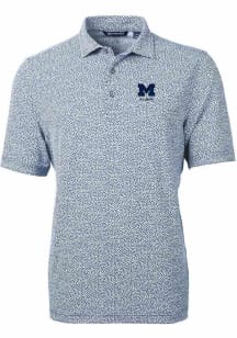 Mens Michigan Wolverines Navy Blue Cutter and Buck Alumni Virtue Eco Pique Botanical Short Sleev..