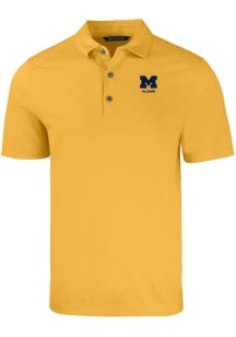 Mens Michigan Wolverines Gold Cutter and Buck Alumni Forge Recycled Short Sleeve Polo Shirt