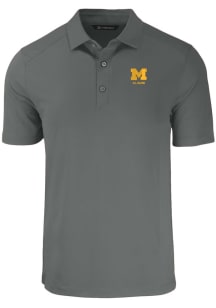 Mens Michigan Wolverines Grey Cutter and Buck Alumni Forge Recycled Short Sleeve Polo Shirt