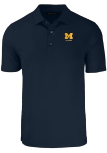 Mens Michigan Wolverines Navy Blue Cutter and Buck Alumni Forge Recycled Short Sleeve Polo Shirt