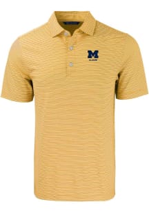 Mens Michigan Wolverines Gold Cutter and Buck Alumni Forge Double Stripe Short Sleeve Polo Shirt