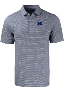 Mens Michigan Wolverines Navy Blue Cutter and Buck Alumni Forge Double Stripe Short Sleeve Polo ..