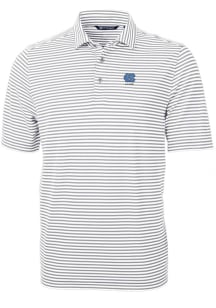 Cutter and Buck North Carolina Tar Heels Mens Grey Alumni Virtue Eco Pique Stripe Short Sleeve P..