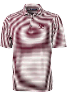 Cutter and Buck Texas A&amp;M Aggies Mens Maroon Alumni Virtue Eco Pique Stripe Short Sleeve Polo