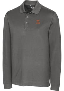 Cutter and Buck Texas Longhorns Grey Alumni Advantage Pique Long Sleeve Big and Tall Polo