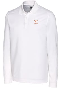 Cutter and Buck Texas Longhorns White Alumni Advantage Pique Long Sleeve Big and Tall Polo