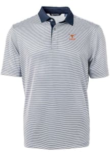 Cutter and Buck Texas Longhorns Mens Navy Blue Alumni Virtue Eco Pique Micro Stripe Short Sleeve..