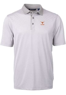 Cutter and Buck Texas Longhorns Mens Grey Alumni Virtue Eco Pique Micro Stripe Short Sleeve Polo