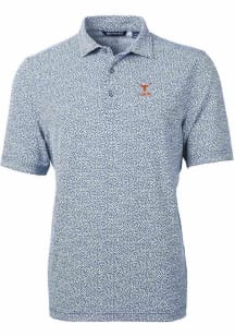 Cutter and Buck Texas Longhorns Mens Navy Blue Alumni Virtue Eco Pique Botanical Short Sleeve Po..