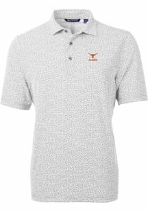 Cutter and Buck Texas Longhorns Mens Grey Alumni Virtue Eco Pique Botanical Short Sleeve Polo