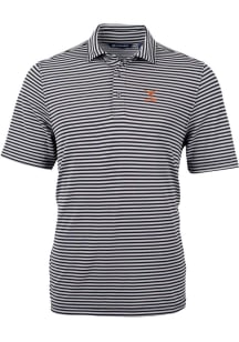 Cutter and Buck Texas Longhorns Mens Black Alumni Virtue Eco Pique Stripe Short Sleeve Polo