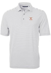 Cutter and Buck Texas Longhorns Mens Grey Alumni Virtue Eco Pique Stripe Short Sleeve Polo