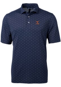 Cutter and Buck Texas Longhorns Mens Navy Blue Alumni Virtue Eco Pique Tile Short Sleeve Polo