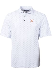 Cutter and Buck Texas Longhorns Mens White Alumni Virtue Eco Pique Tile Short Sleeve Polo