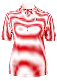 Cutter and Buck NC State Wolfpack Womens Red Alumni Virtue Eco Pique Stripe Short Sleeve Polo Shir..