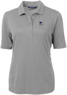 Womens Penn State Nittany Lions Grey Cutter and Buck Alumni Virtue Eco Pique Short Sleeve Polo S..