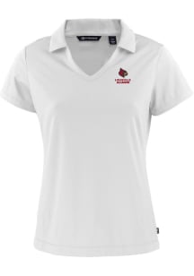 Cutter and Buck Louisville Cardinals Womens White Alumni Daybreak V Neck Short Sleeve Polo Shirt