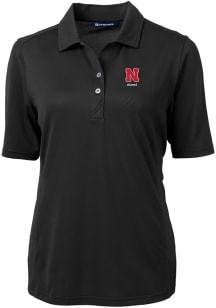 Cutter and Buck Nebraska Cornhuskers Womens Black Alumni Virtue Eco Pique Short Sleeve Polo Shir..