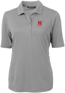 Cutter and Buck Nebraska Cornhuskers Womens Grey Alumni Virtue Eco Pique Short Sleeve Polo Shirt