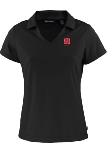 Cutter and Buck Nebraska Cornhuskers Womens Black Alumni Daybreak V Neck Short Sleeve Polo Shirt