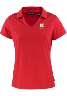Cutter and Buck Nebraska Cornhuskers Womens Red Alumni Daybreak V Neck Short Sleeve Polo Shirt