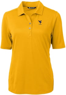 Cutter and Buck West Virginia Mountaineers Womens Gold Alumni Virtue Eco Pique Short Sleeve Polo S..